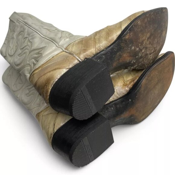 Larry Mahan Leather Ivory Western Biker Cowboy Boots Men's 8.5 D Vintage - Picture 8 of 13